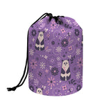 Purple Panda And Flower Pattern Print Drawstring Makeup Bag
