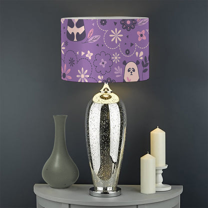 Purple Panda And Flower Pattern Print Drum Lamp Shade