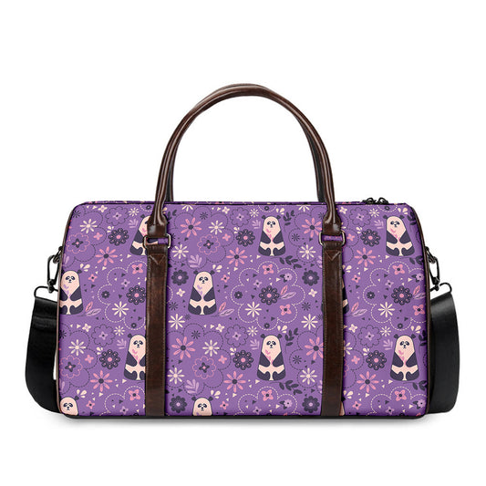 Purple Panda And Flower Pattern Print Duffle Bag
