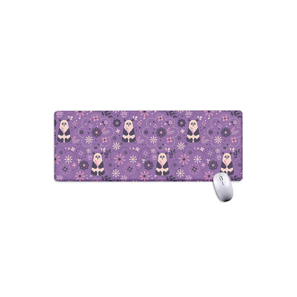 Purple Panda And Flower Pattern Print Extended Mouse Pad