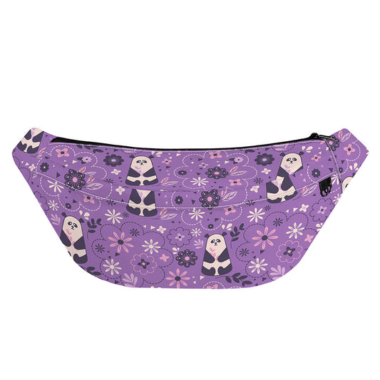 Purple Panda And Flower Pattern Print Fanny Pack