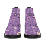 Purple Panda And Flower Pattern Print Flat Ankle Boots