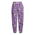 Purple Panda And Flower Pattern Print Fleece Lined Knit Pants