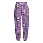 Purple Panda And Flower Pattern Print Fleece Lined Knit Pants