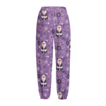Purple Panda And Flower Pattern Print Fleece Lined Knit Pants