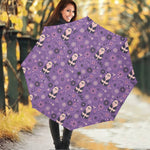 Purple Panda And Flower Pattern Print Foldable Umbrella