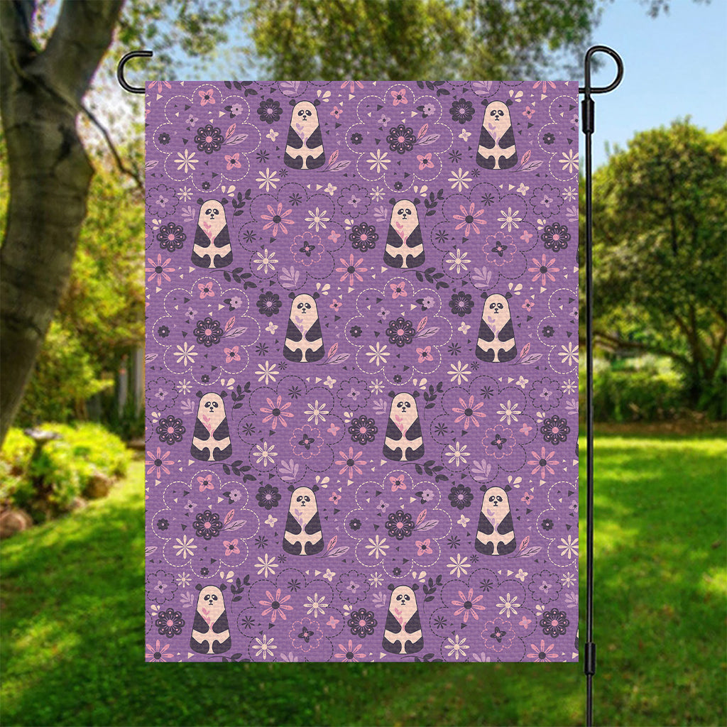 Purple Panda And Flower Pattern Print Garden Flag