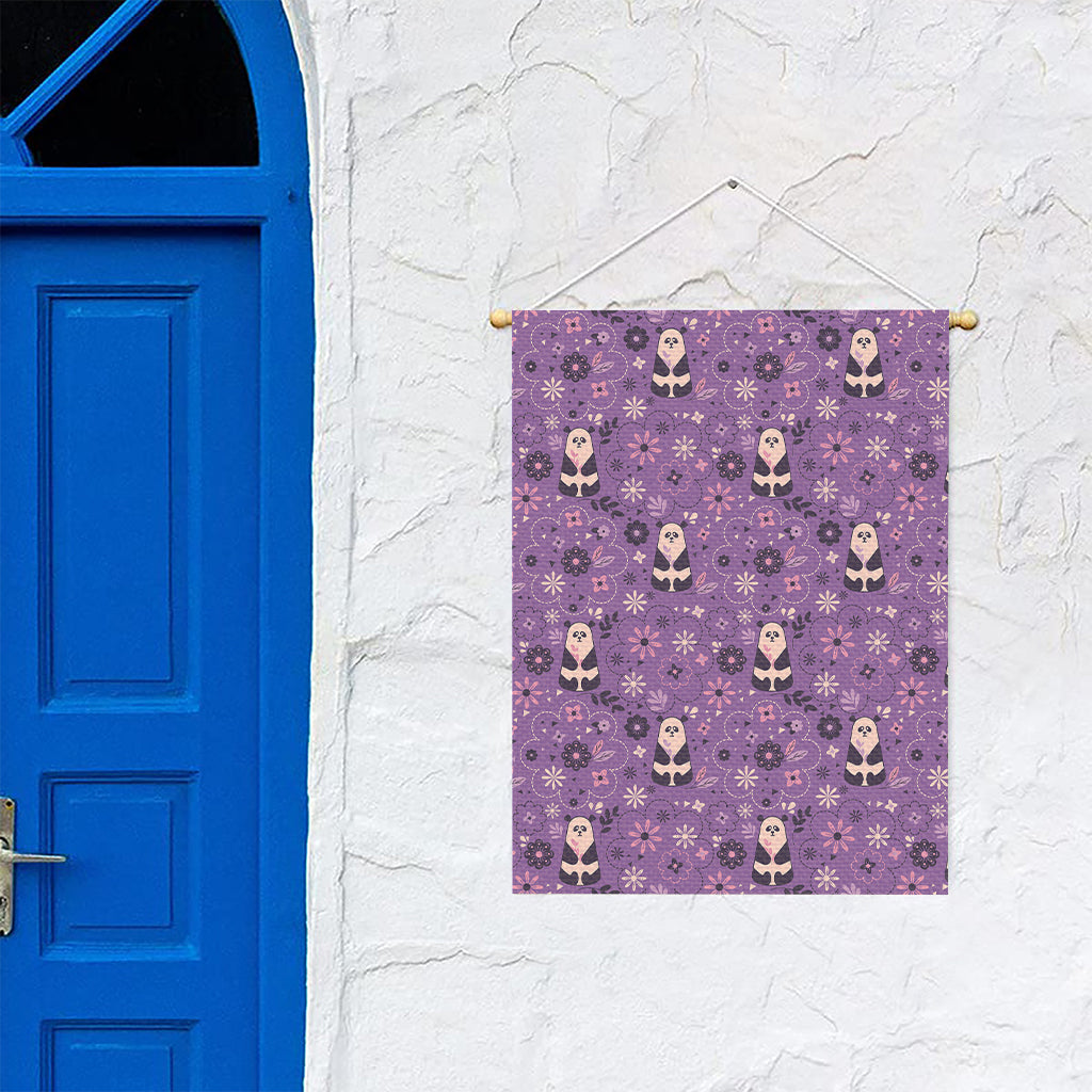 Purple Panda And Flower Pattern Print Garden Flag