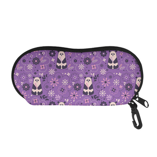 Purple Panda And Flower Pattern Print Glasses Case