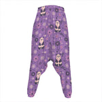 Purple Panda And Flower Pattern Print Hammer Pants