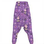 Purple Panda And Flower Pattern Print Hammer Pants