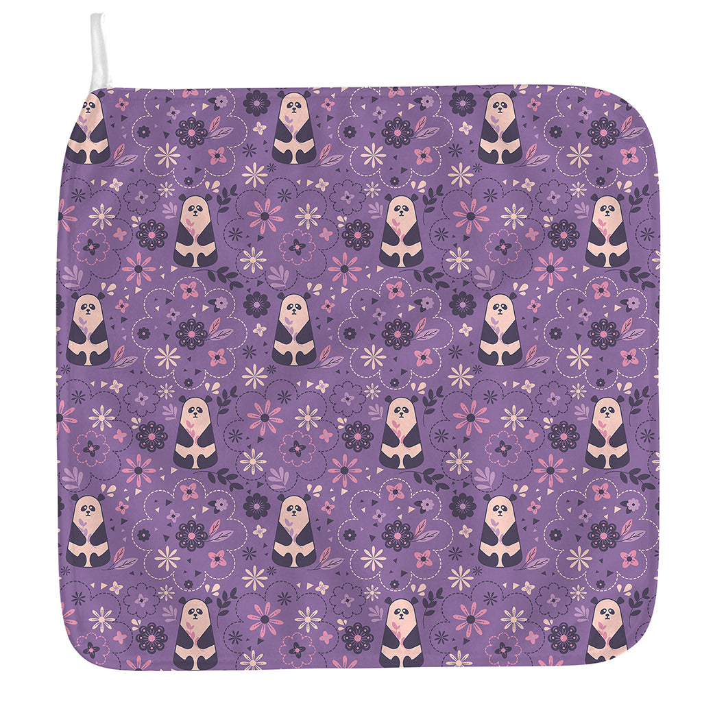 Purple Panda And Flower Pattern Print Hand Towel