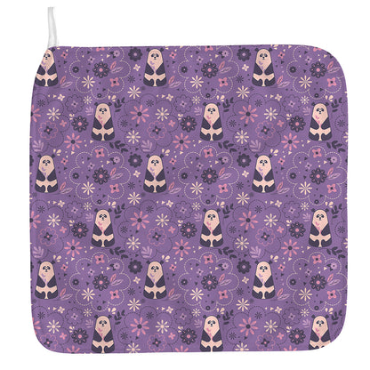 Purple Panda And Flower Pattern Print Hand Towel