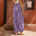 Purple Panda And Flower Pattern Print Harem Pants