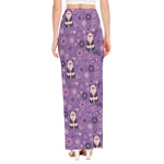 Purple Panda And Flower Pattern Print High Slit Maxi Skirt