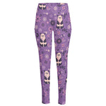 Purple Panda And Flower Pattern Print High-Waisted Pocket Leggings