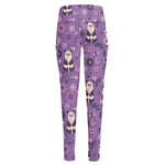 Purple Panda And Flower Pattern Print High-Waisted Pocket Leggings