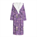 Purple Panda And Flower Pattern Print Hooded Bathrobe
