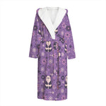 Purple Panda And Flower Pattern Print Hooded Bathrobe