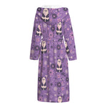 Purple Panda And Flower Pattern Print Hooded Bathrobe