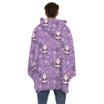 Purple Panda And Flower Pattern Print Hoodie Blanket
