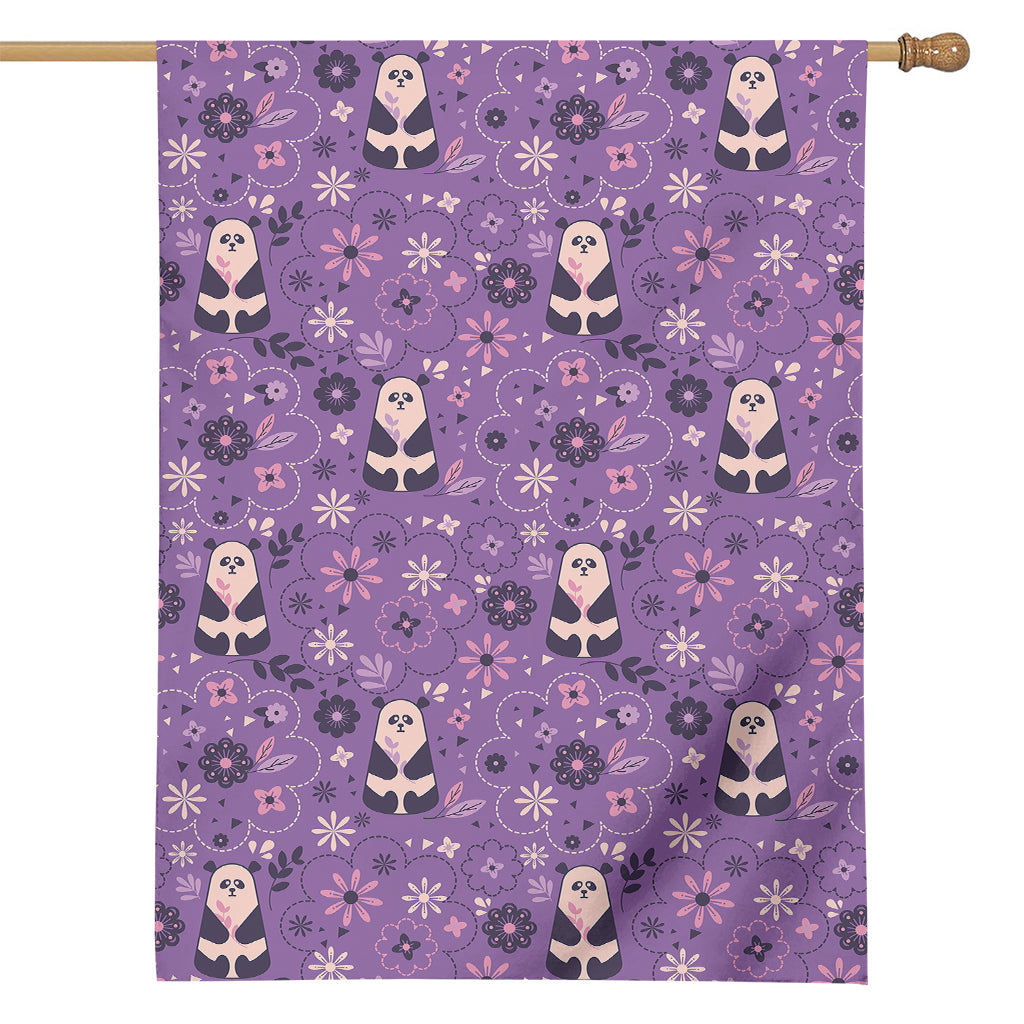 Purple Panda And Flower Pattern Print House Flag