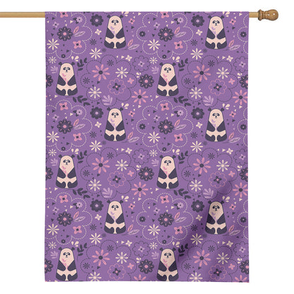 Purple Panda And Flower Pattern Print House Flag