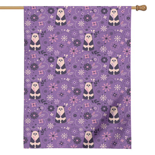 Purple Panda And Flower Pattern Print House Flag