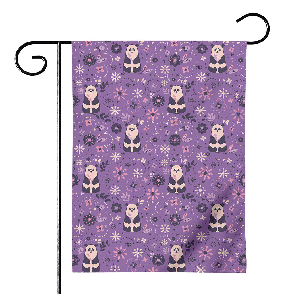 Purple Panda And Flower Pattern Print House Flag