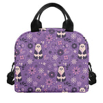 Purple Panda And Flower Pattern Print Insulated Lunch Bag