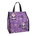 Purple Panda And Flower Pattern Print Insulated Lunch Tote