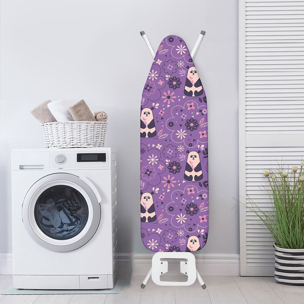 Purple Panda And Flower Pattern Print Ironing Board Cover