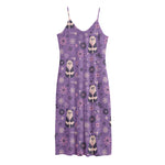 Purple Panda And Flower Pattern Print Jersey Midi Cami Dress