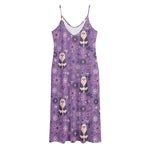 Purple Panda And Flower Pattern Print Jersey Midi Cami Dress