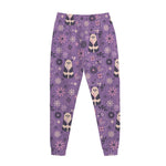 Purple Panda And Flower Pattern Print Jogger Pants