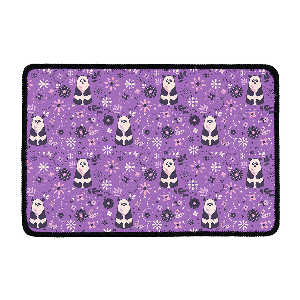 Purple Panda And Flower Pattern Print Kitchen Mat