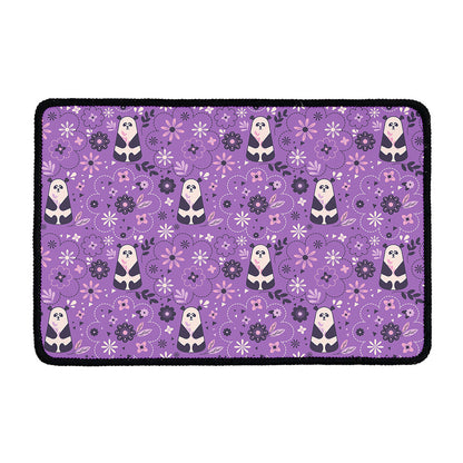 Purple Panda And Flower Pattern Print Kitchen Mat