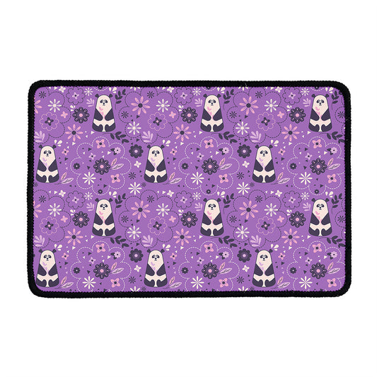 Purple Panda And Flower Pattern Print Kitchen Mat