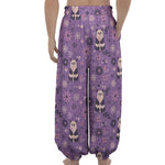 Purple Panda And Flower Pattern Print Lantern Pants