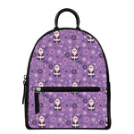 Purple Panda And Flower Pattern Print Leather Backpack