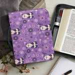 Purple Panda And Flower Pattern Print Leather Bible Cover