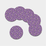 Purple Panda And Flower Pattern Print Leather Coaster Set