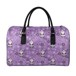 Purple Panda And Flower Pattern Print Leather Duffle Bag