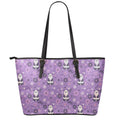Purple Panda And Flower Pattern Print Leather Tote Bag With Zipper