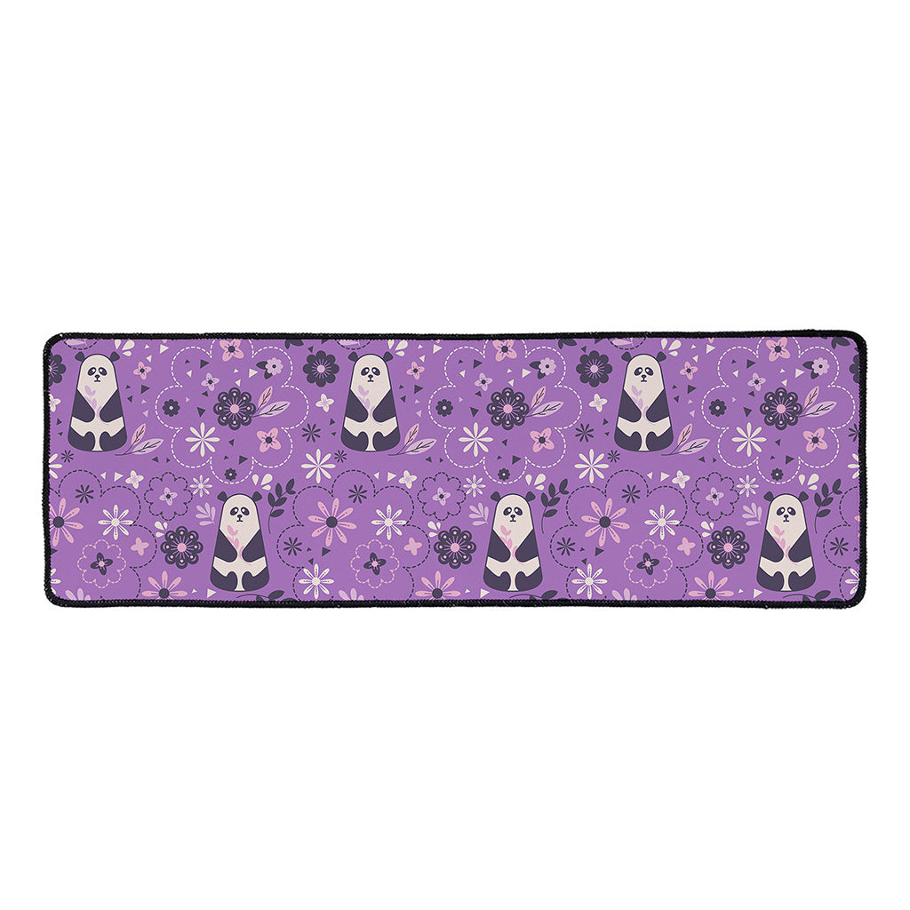 Purple Panda And Flower Pattern Print Long Kitchen Mat