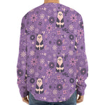 Purple Panda And Flower Pattern Print Long Sleeve Baseball Jersey
