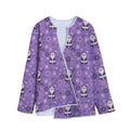 Purple Panda And Flower Pattern Print Long Sleeve Short Coat