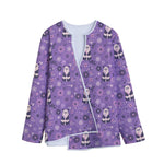 Purple Panda And Flower Pattern Print Long Sleeve Short Coat
