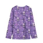 Purple Panda And Flower Pattern Print Long Sleeve Short Coat