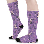 Purple Panda And Flower Pattern Print Long Socks